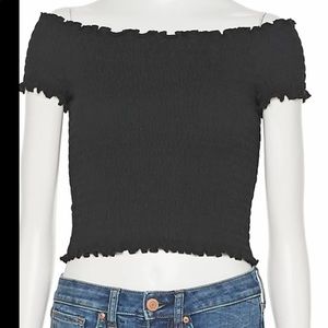 Juniors smocked off the shoulder top, Size Small